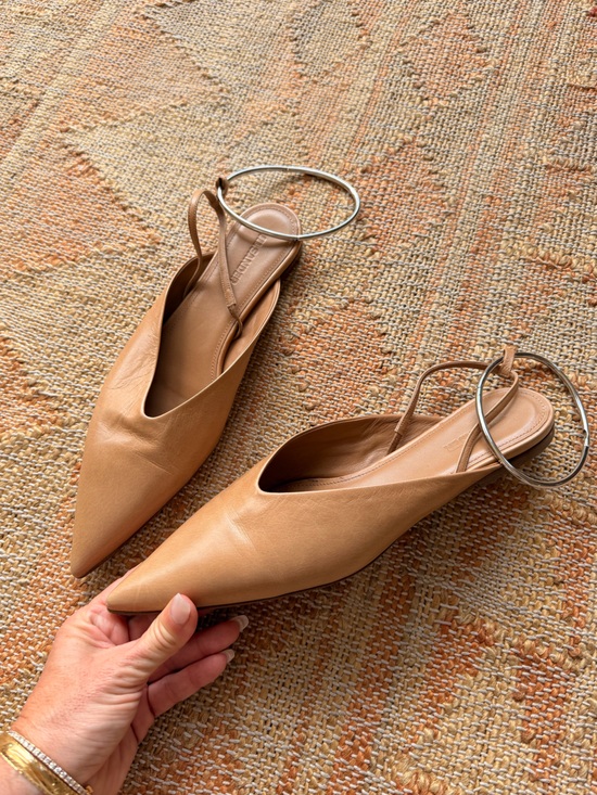 Jil Sander Shoes - Jil Sander Nude Beige Silver Anklet Bangle Pointed Flat 37.5